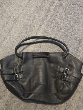 Cole Haan Gray Pebbled Leather Hobo Shoulder Bag Slouchy Buckle Detail Large